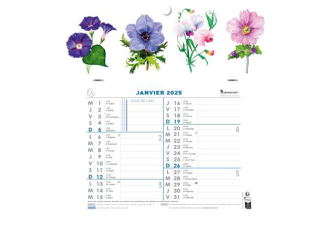 Calendrier mensuel fleurs 2025