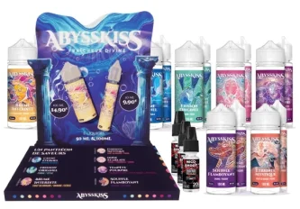 Lot Abysskiss "Sept Légendes" - E-liquides 50ml et 100ml + Présentoir + Nicoshoot