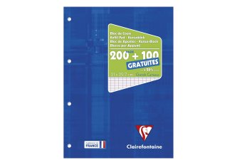 Bloc de Cours Encollé Perforé Bleu Klein - A4 - 200 + 100 pages