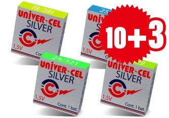 PROMO 10 + 3 boîtes de 5 piles bouton Univer-Cel