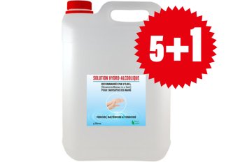 Carton d'1 bidon 5L (+1 offert) de solution hydro-alcoolique