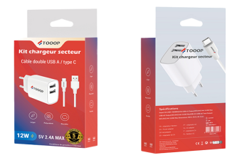 Chargeurs 2x USB-A + Câble A vers C