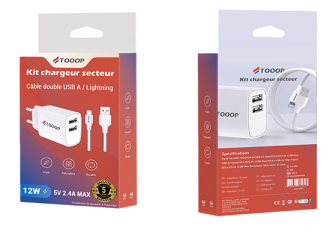 Chargeurs 2x USB-A + Câble A vers lightning